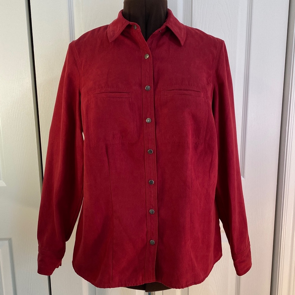 2 for $25 - Encore Jeans Faux Suede Button Down Shirt w snap closure, 14 Plus